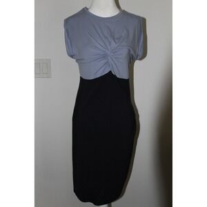 Carven Two Tone Twisted Neck Midi Dress Navy Light Blue Women's Size M